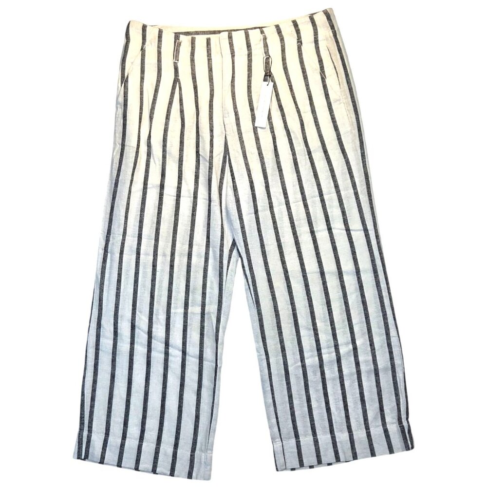 Sanctuary Inland White Black Striped Wide Leg Cropped Linen Coastal Pants 32 NWT - Picture 2 of 10